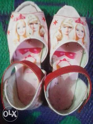 Toddler's Pair Of Pink Barbie Doll Print Peep Toe Sandals