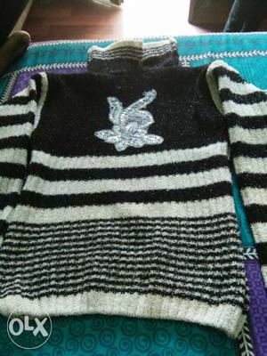 Toddler's White And Black Knitted Sweater