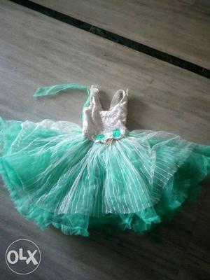 Toddler's White And Green Dress