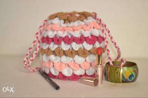 White,red And Pink Knitted Bag