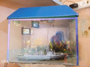 Blue Framed Pet Tank With Ship Decoration