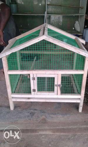 Green And Brown Wooden Bird Cage