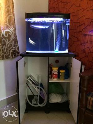 One month old fish tank with storage cabinet.