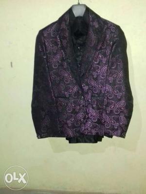 Black And Purple Paisley Pattern Suit Jacket