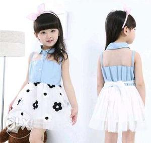 Blue And White Toddler's Dress With Mini Skirt