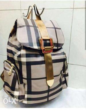 Brown And Black Plaid Leather Backpack