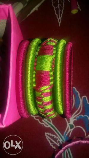 Green And Pink Sari Bracelet
