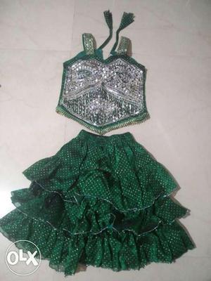 Green And Silver Sleeveless,Skirt and frock