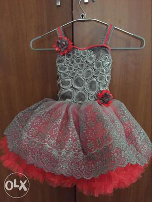 Grey and orange party dress for 1 to 1.5 year old