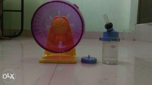 Hamster spin wheel and self water drinking bottle