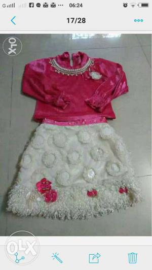 Pink n cream skirt top set for 3 to 5 yrs baby