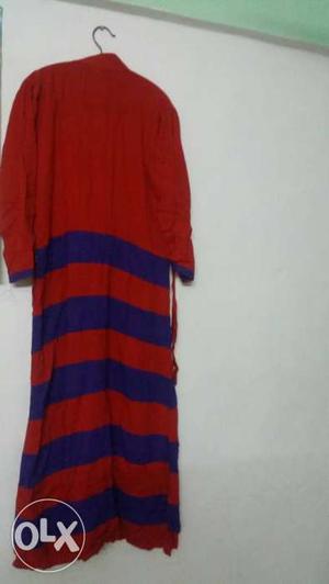 Red And Blue Striped Long Sleeved Dress