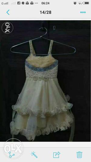 Toddler's White, Blue, And Beige Sleeveless Dress