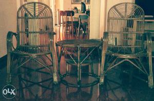 2 bamboo chair and 1 bamboo teapoy