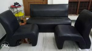 3 piece sofa-set, cushioned, black