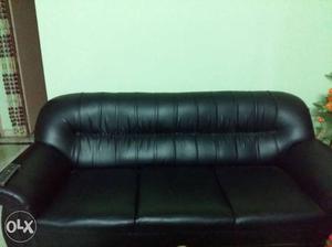3-seat Black Leather Sofa