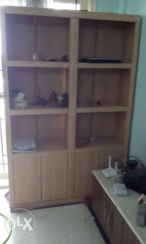 Beige Wooden Bookshelf With 4 Door S