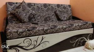 Black, Grey And Brown Floral Fabric Sofa