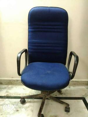 Blue Fabric Padded Black Office Rolling Armchair