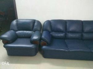 Blue Leather Living Room Furniture Set