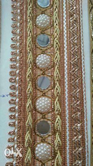 Brown And Beige Beaded With Mirror Decor