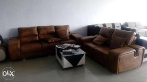 Brown Leather 3-seat Couch And 2-seat Couch