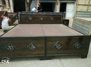 Brown Wooden Panel Bed Frame . Box bed