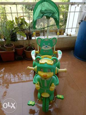 Children's Yellow And Green Push Trike