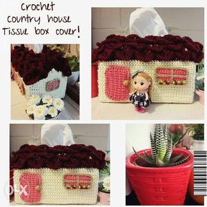 Crochet country house-Tissue box cover.