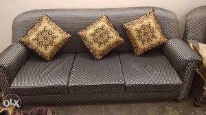 Gray And Black 3-seat Couch With Throw Pillows