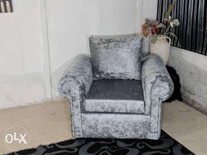Grey And White Velvet Sofa Chair