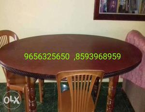 Oval Brown Wooden 3 Piece Dining Set