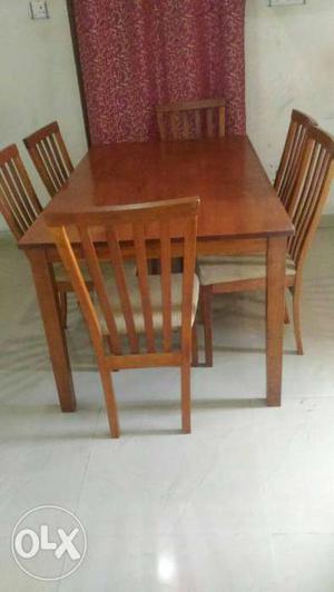 Rectangular Brown Wooden Dining Table With Chair Set