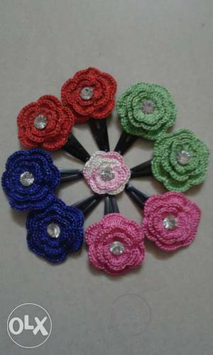 Red,blue,pink And Green Floral Knitted Wall Decor