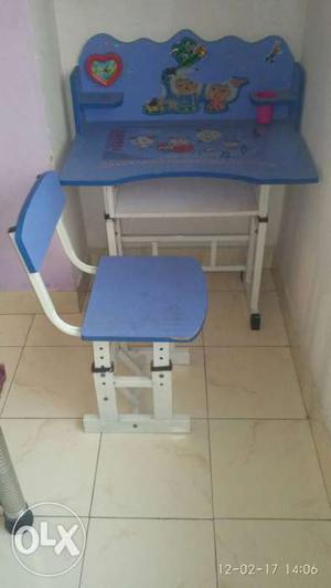 Toddler's Blue And White Wooden Desk And Chair Set