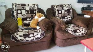 Two single seater and one three seater Brown Fabric Sofa