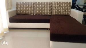White And Dark-brown Fabric-padded Sectional Sofa