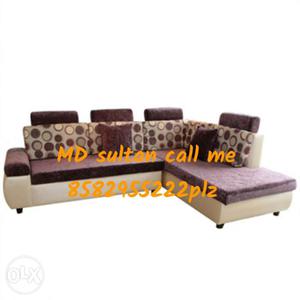 White And Purple Fabric Sectional Sofa With Throw Pillows