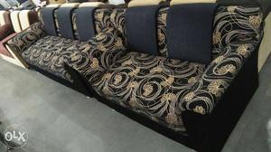 White, Gray And Black Floral Fabric Cushioned Sofa Set