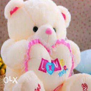 Beige And Pink Bear Holding Heart Plush Toy