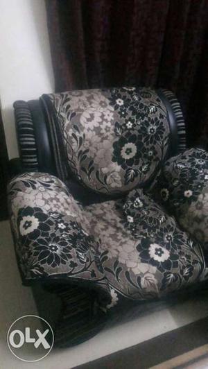 Black, Gray And Brown Floral Fabric Sofa Chair