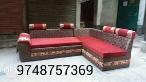 Brown And Red Floral Sectional Sofa