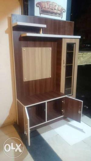 Brown And White Wooden Double Door Cabinet