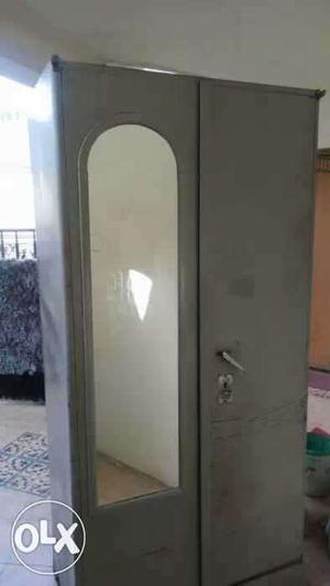 Grey Wooden Storage Cabinet With Mirror