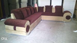 Red And Brown Suede Sectional Couch