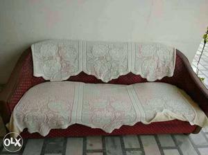 White And Red Floral Fabric Sofa