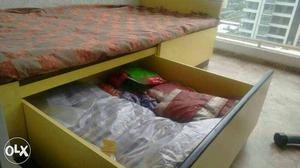 Yellow Wooden Bed With Storage