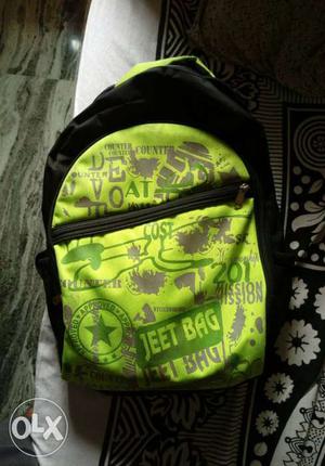 Black And Green Jeet Bag Print Backpack