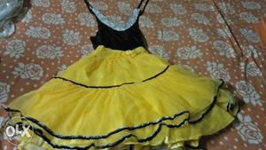 Black And Yellow Sheer Spaghetti Strap Dress