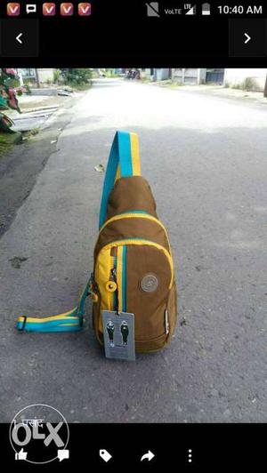Brown, Yellow, And Teal Backpack